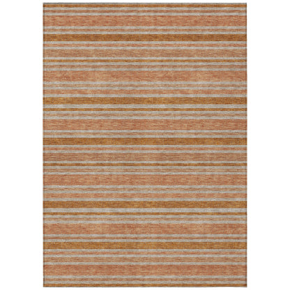 9' X 12' Beige and Orange Striped Washable Non Skid Indoor Outdoor Area Rug