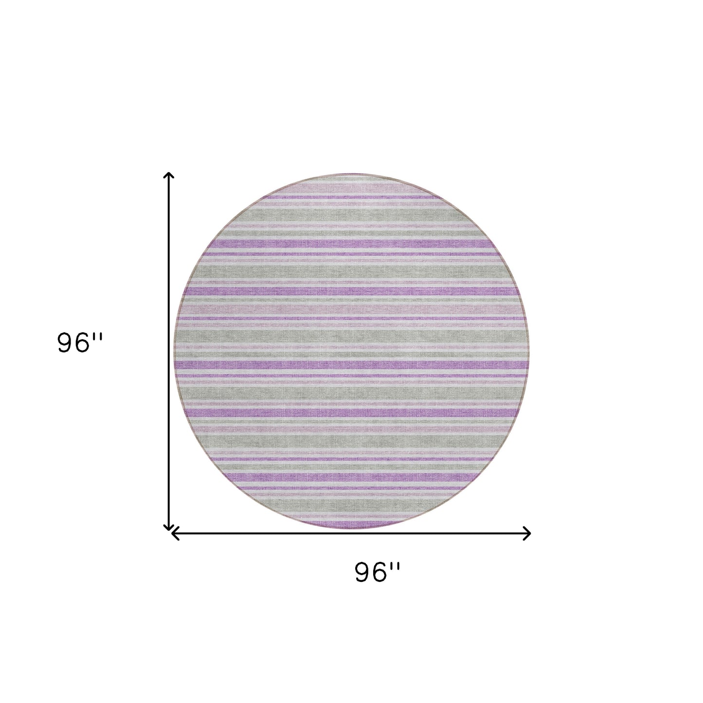 8' X 8' Purple Gray and White Round Striped Washable Non Skid Indoor Outdoor Area Rug