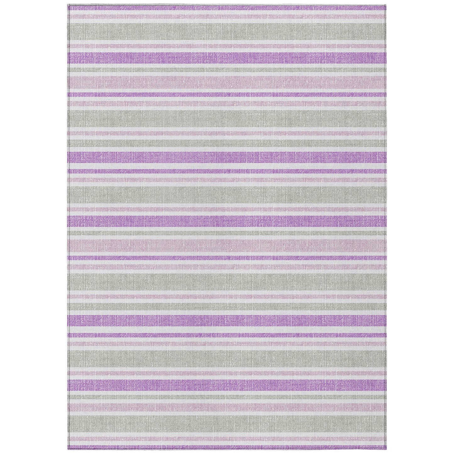 8' X 10' Purple Gray and White Striped Washable Non Skid Indoor Outdoor Area Rug