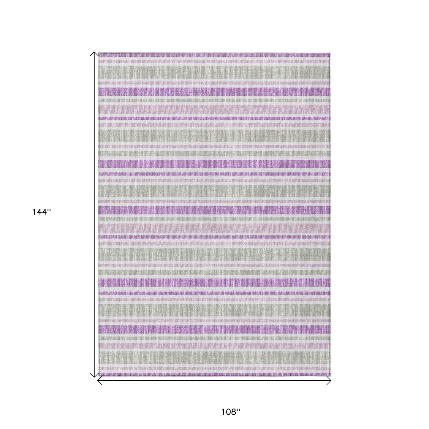 9' X 12' Purple Gray and White Striped Washable Non Skid Indoor Outdoor Area Rug