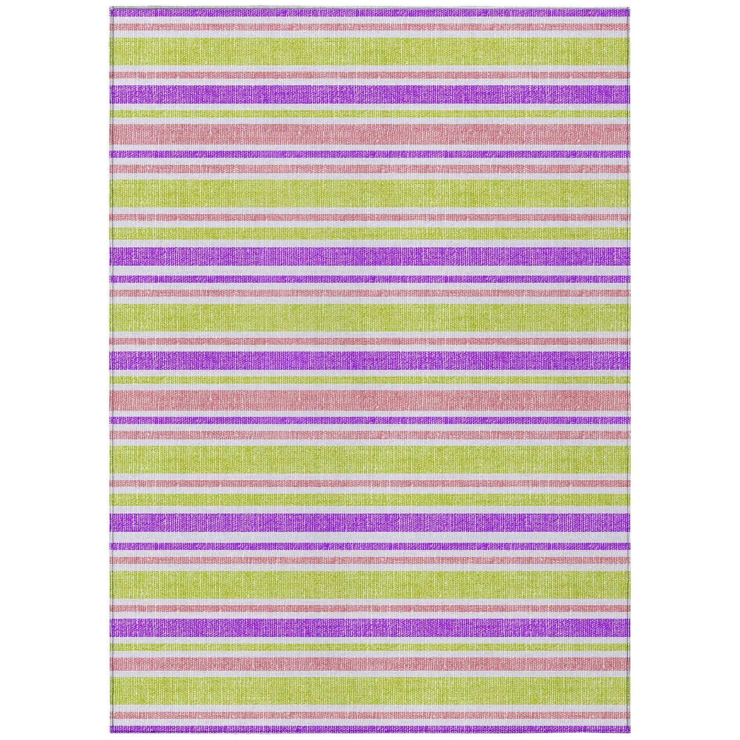 8' X 10' Purple Green and Pink Striped Washable Non Skid Indoor Outdoor Area Rug