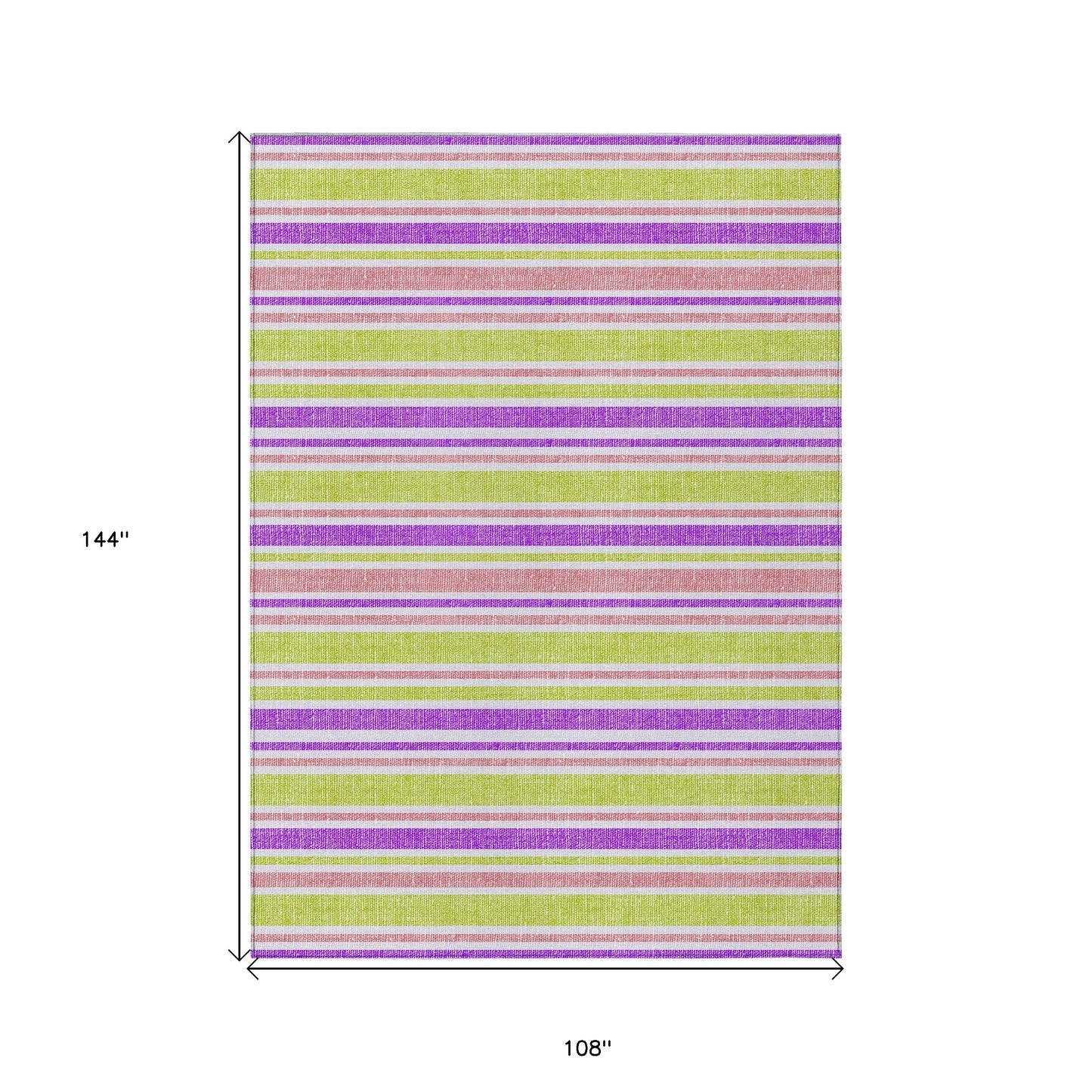 9' X 12' Purple Green and Pink Striped Washable Non Skid Indoor Outdoor Area Rug