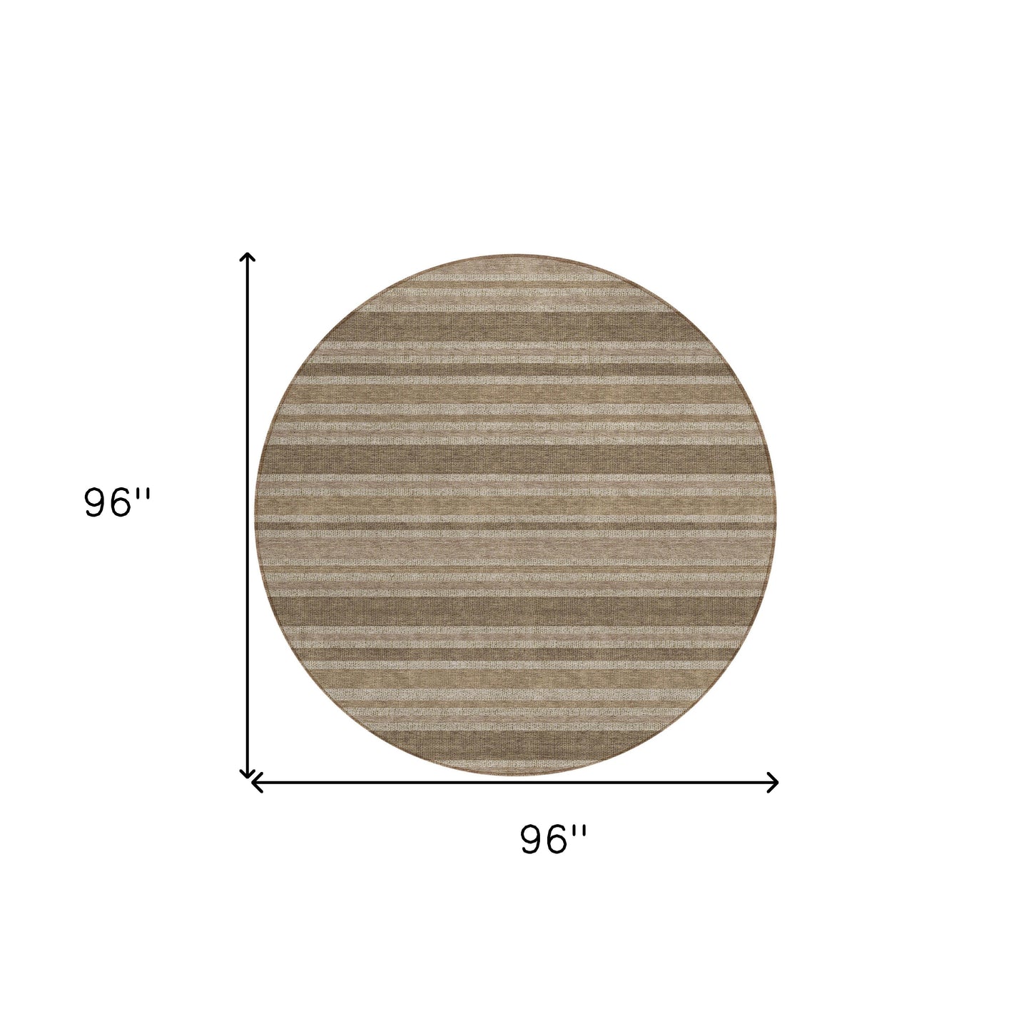 8' X 8' Taupe Round Striped Washable Indoor Outdoor Area Rug