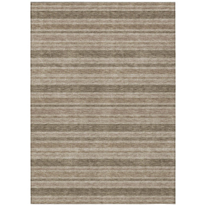 8' X 10' Taupe Striped Washable Indoor Outdoor Area Rug