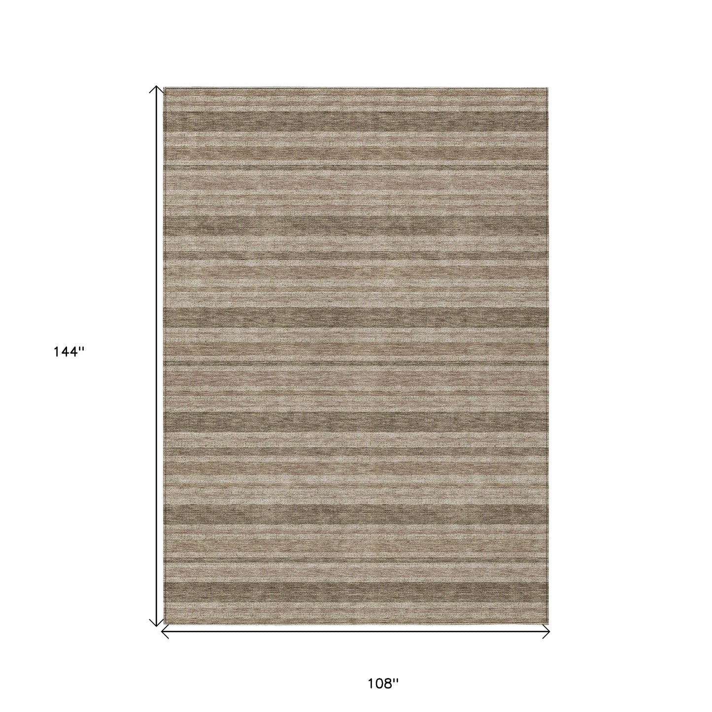 9' X 12' Taupe Striped Washable Indoor Outdoor Area Rug