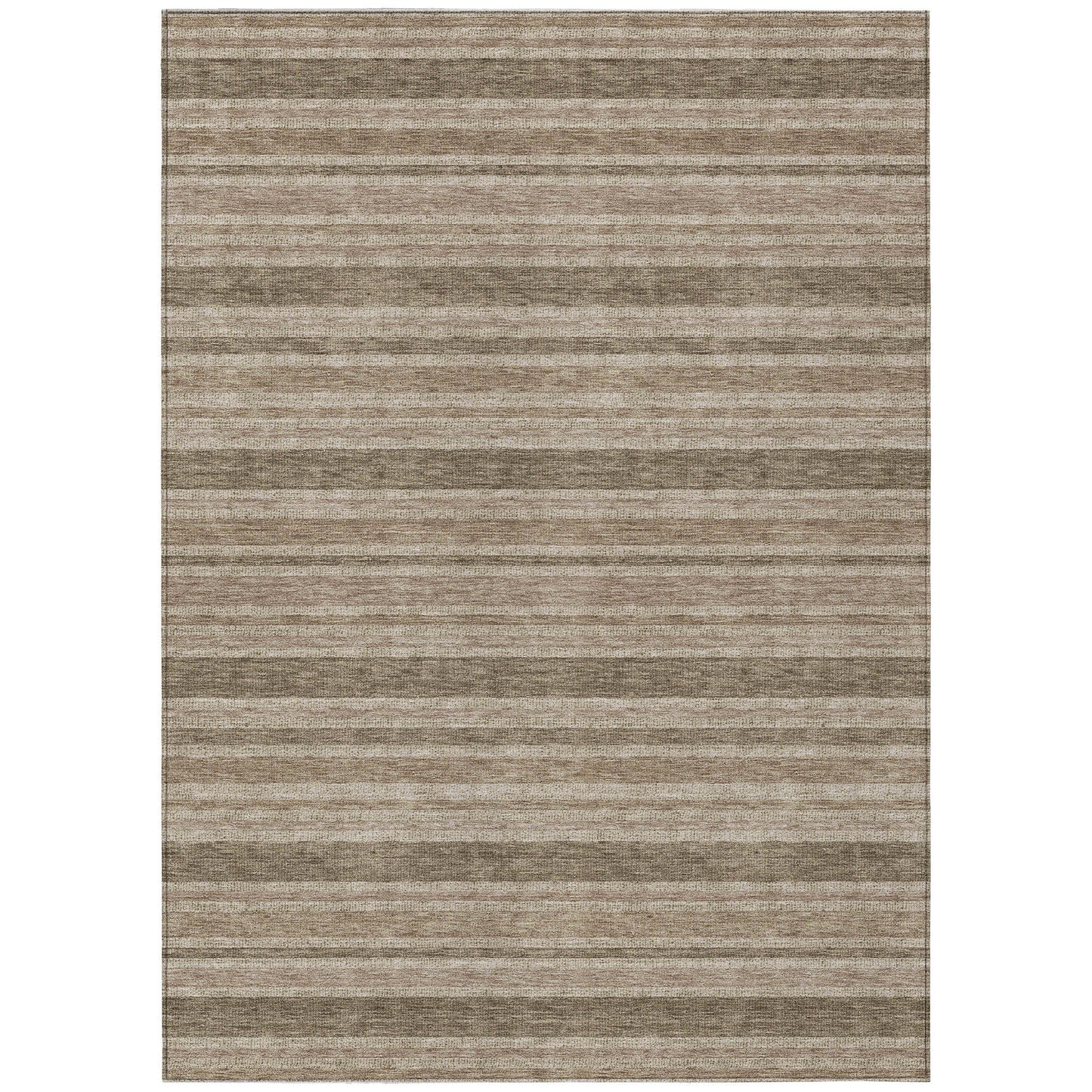 9' X 12' Taupe Striped Washable Indoor Outdoor Area Rug