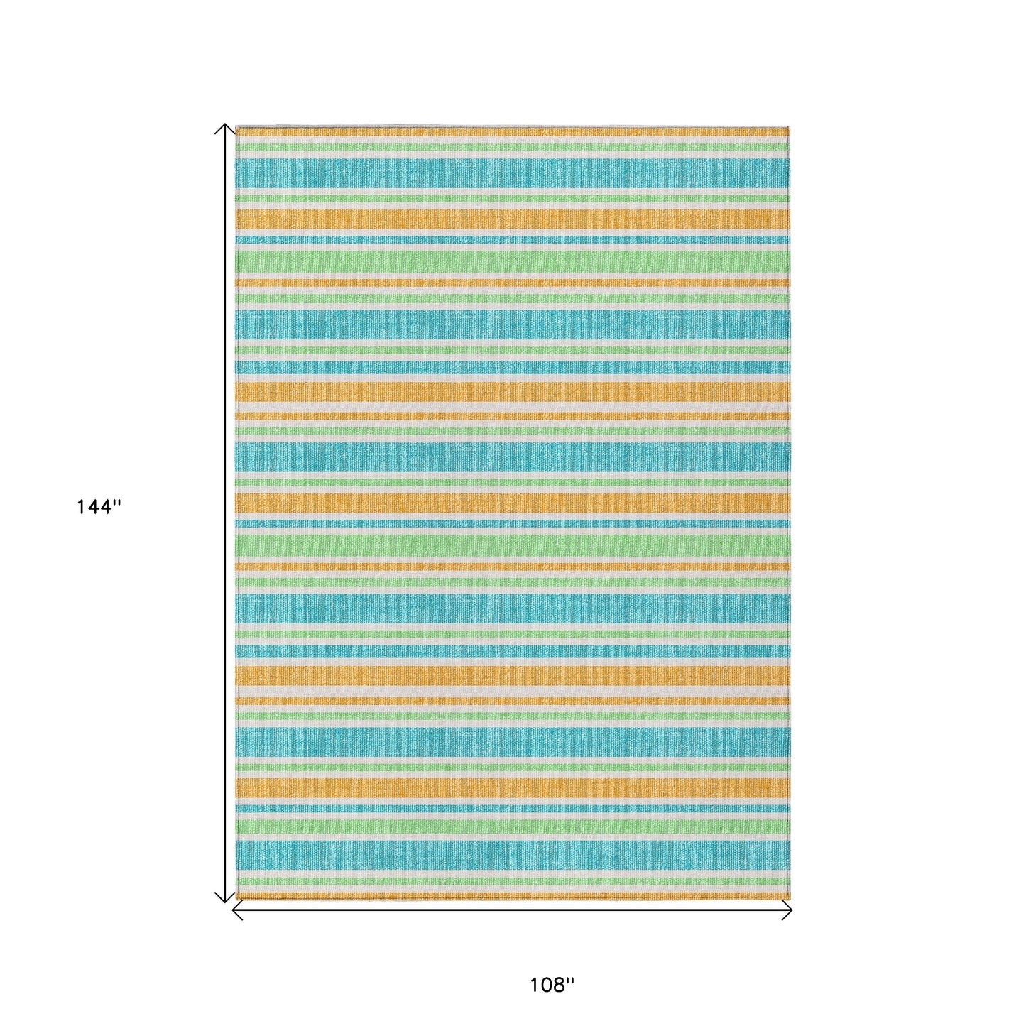 9' X 12' Teal Yellow and Green Striped Washable Non Skid Indoor Outdoor Area Rug