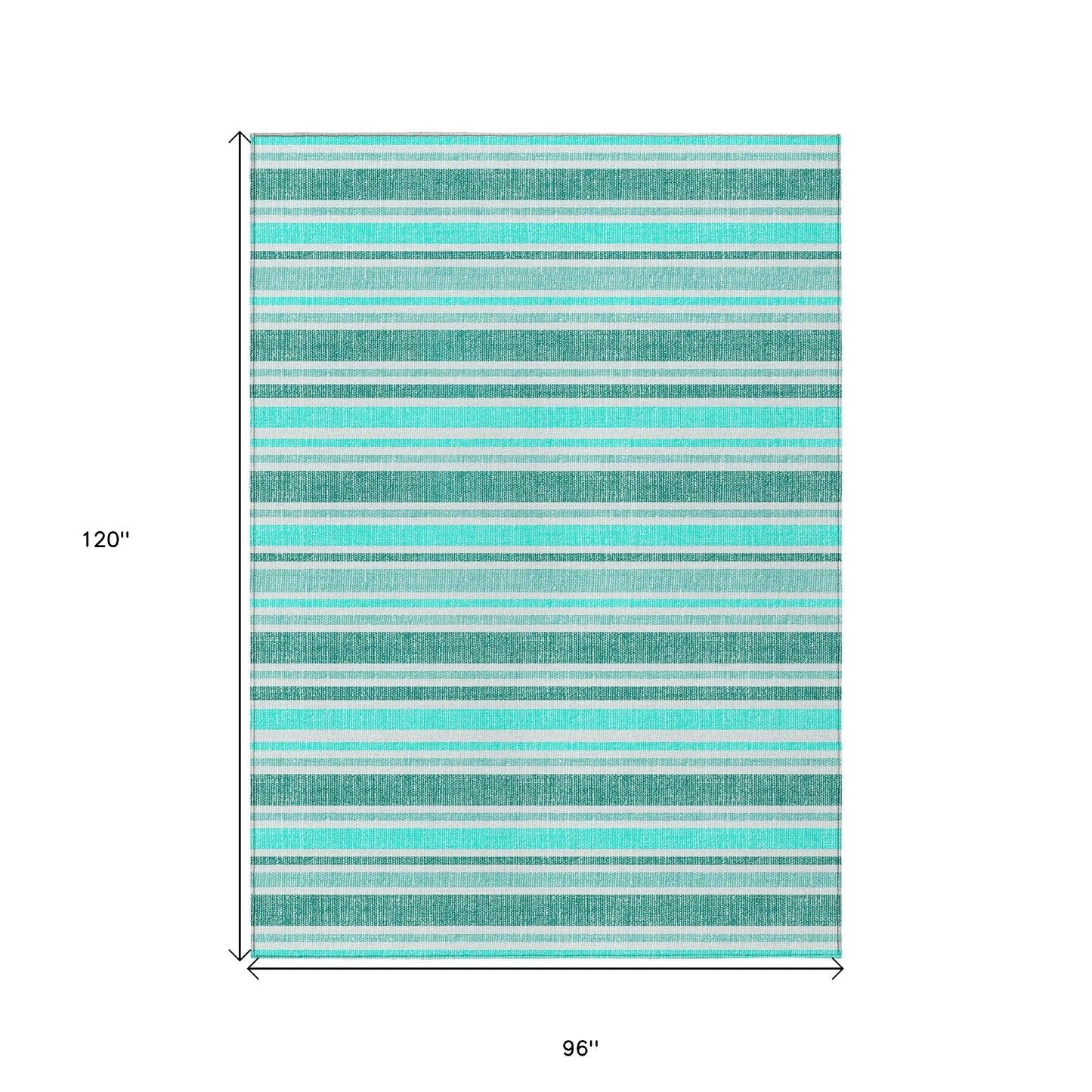 8' X 10' Turquoise Striped Washable Indoor Outdoor Area Rug