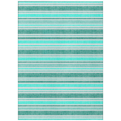 8' X 10' Turquoise Striped Washable Indoor Outdoor Area Rug