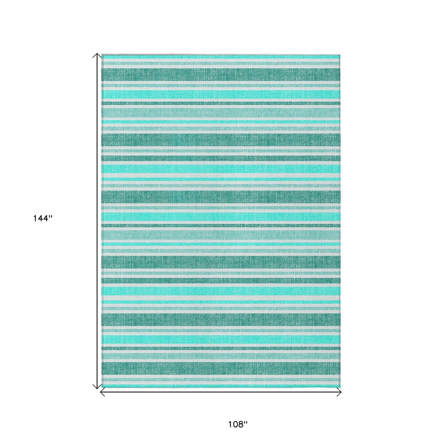 9' X 12' Turquoise Striped Washable Indoor Outdoor Area Rug