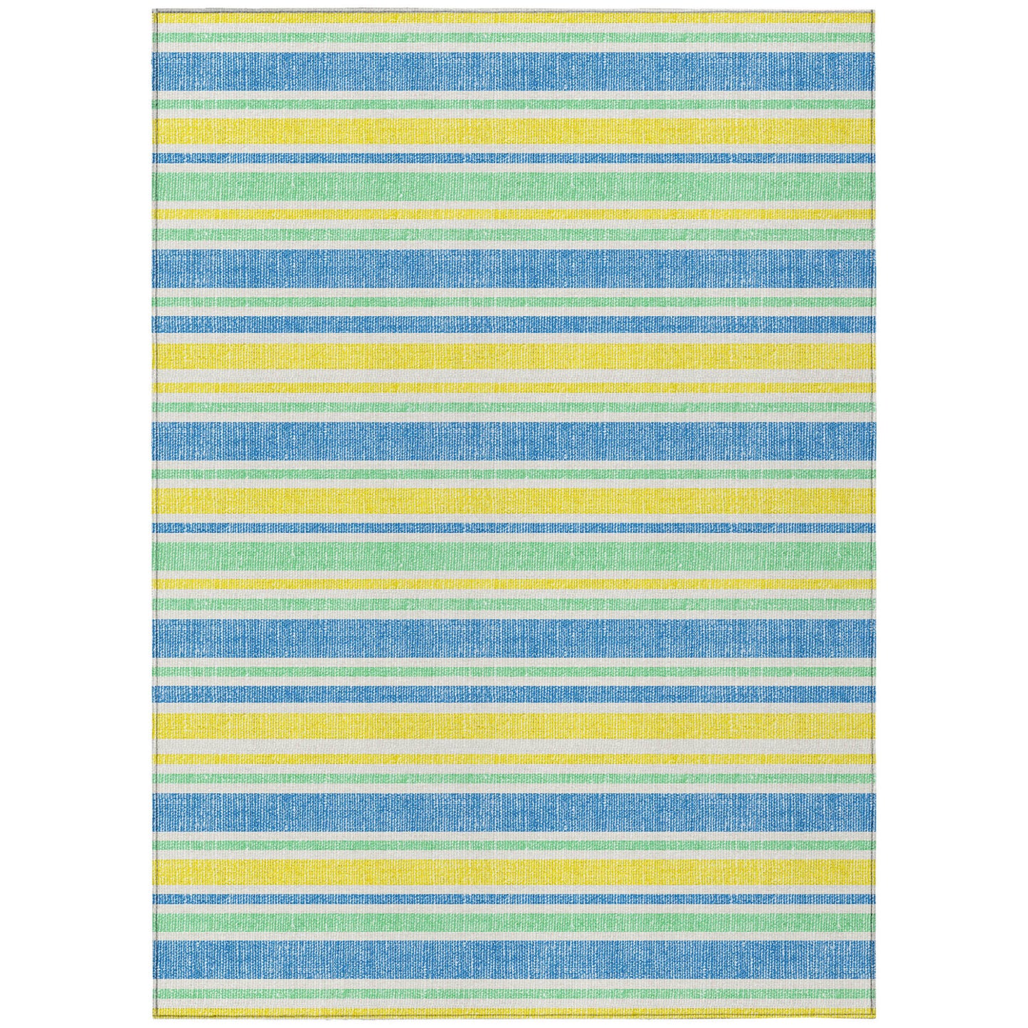 8' X 10' Blue Yellow and Green Striped Washable Non Skid Indoor Outdoor Area Rug