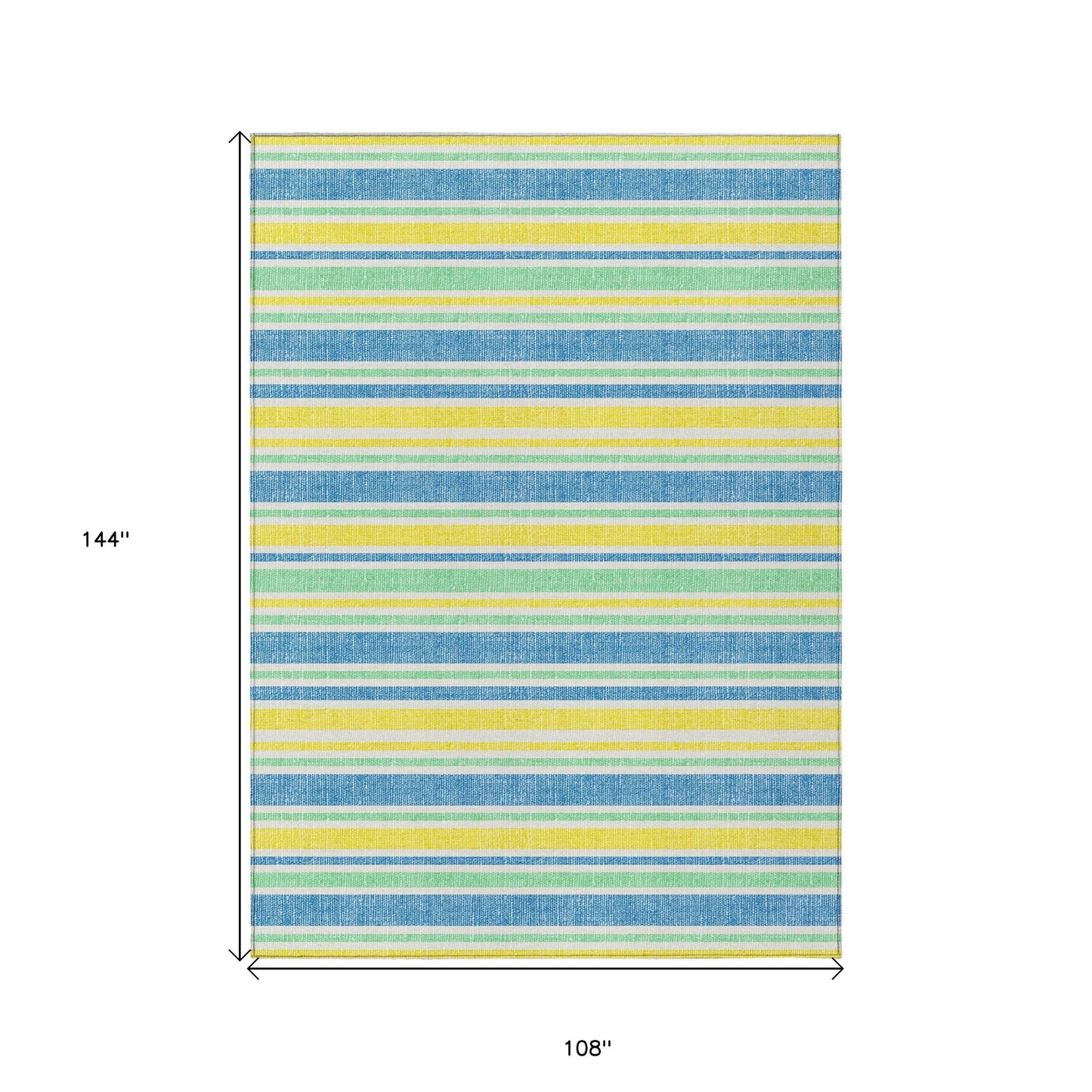 9' X 12' Blue Yellow and Green Striped Washable Non Skid Indoor Outdoor Area Rug