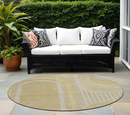 8' X 8' Beige Round Abstract Washable Indoor Outdoor Area Rug