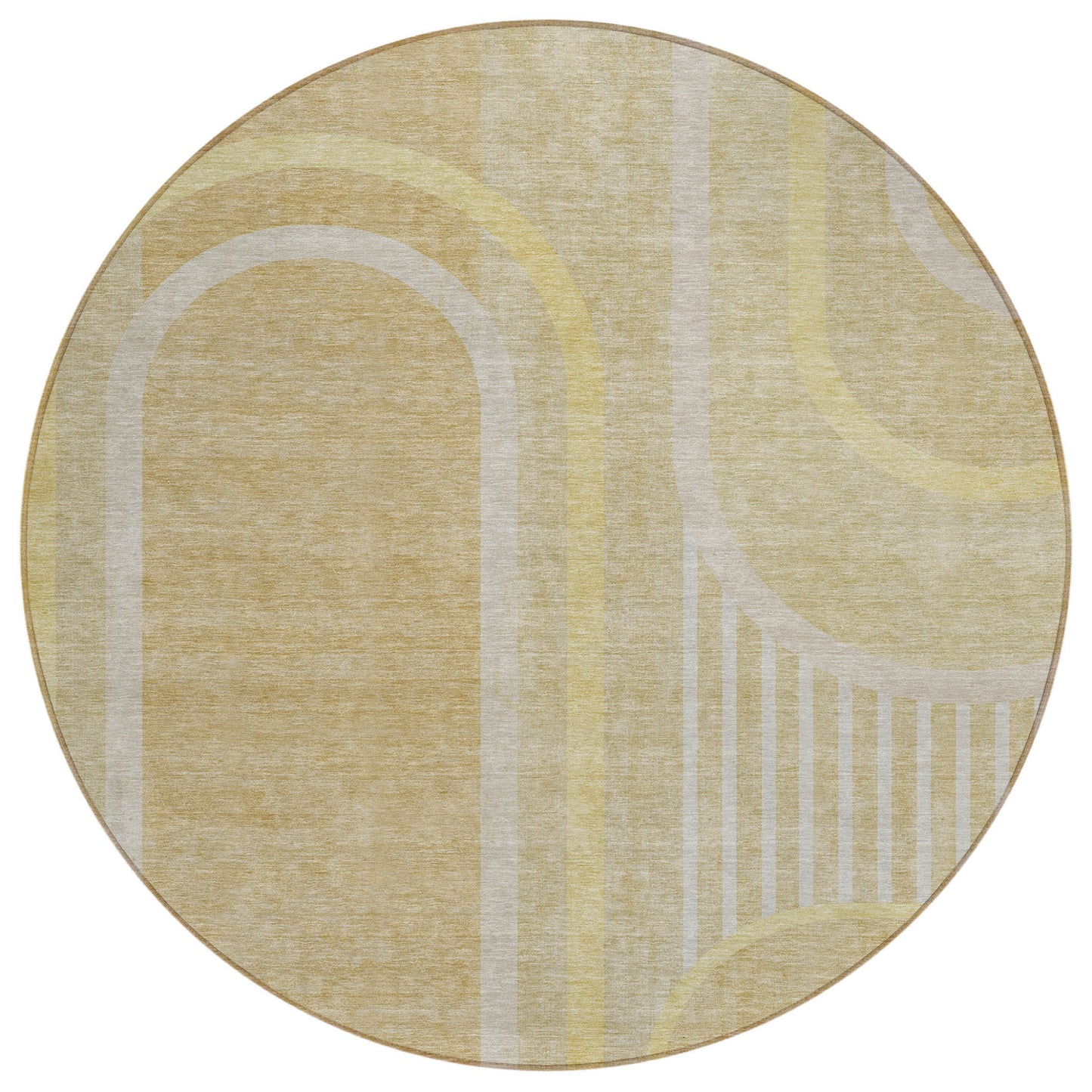 8' X 8' Beige Round Abstract Washable Indoor Outdoor Area Rug