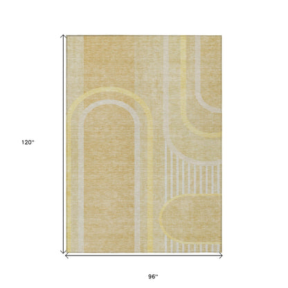 8' X 10' Beige Abstract Washable Indoor Outdoor Area Rug