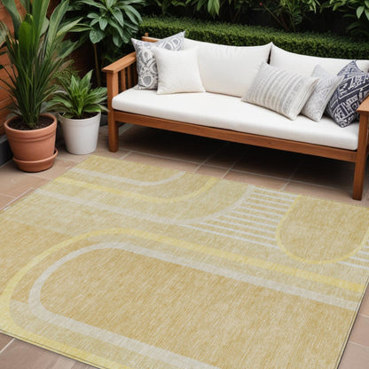 8' X 10' Beige Abstract Washable Indoor Outdoor Area Rug