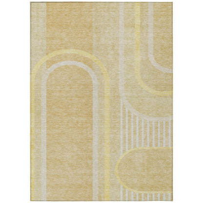 8' X 10' Beige Abstract Washable Indoor Outdoor Area Rug