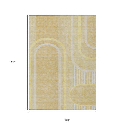 9' X 12' Beige Abstract Washable Indoor Outdoor Area Rug