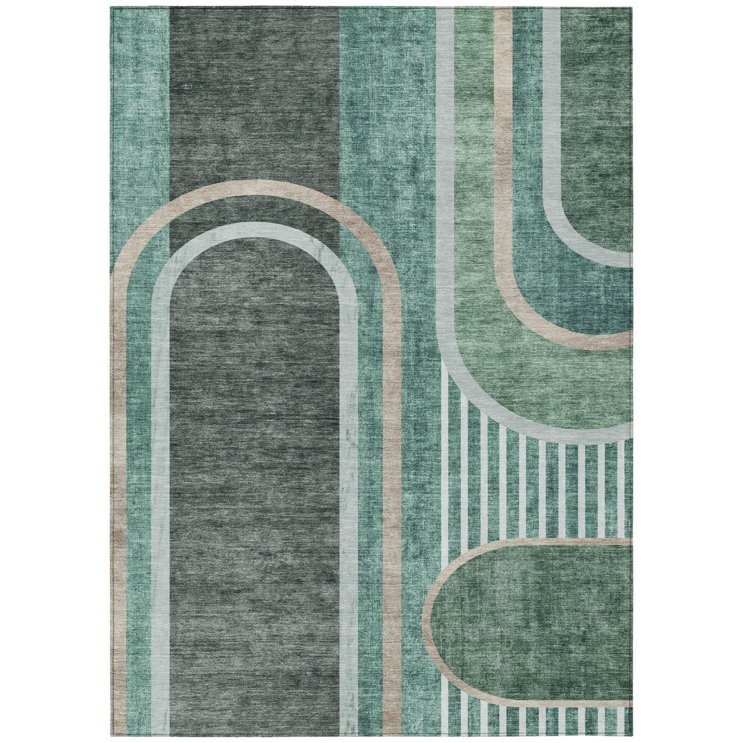 8' X 10' Black and Green Abstract Washable Indoor Outdoor Area Rug