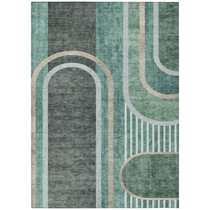 9' X 12' Black and Green Abstract Washable Indoor Outdoor Area Rug