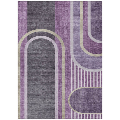 8' X 10' Purple and Black Abstract Washable Indoor Outdoor Area Rug