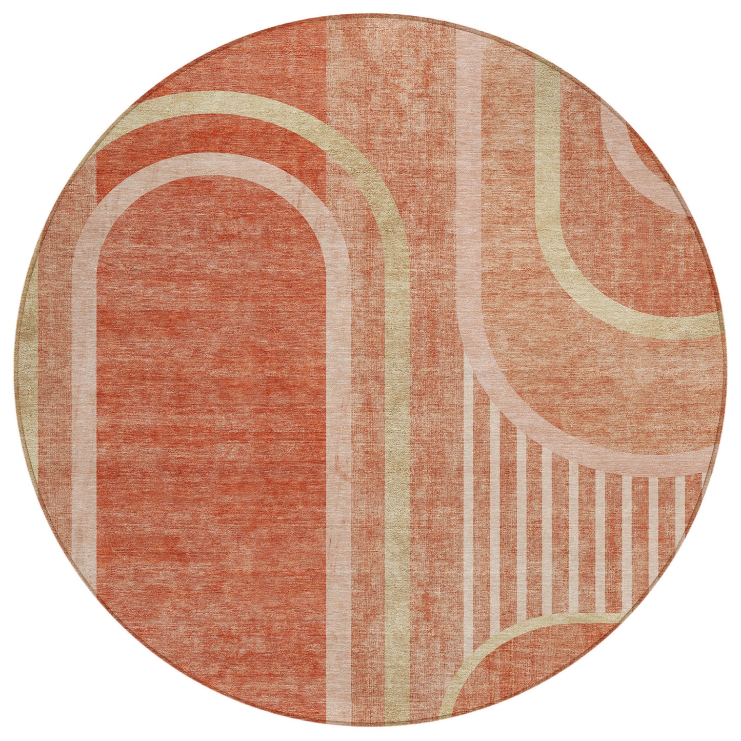 8' X 8' Salmon Round Abstract Washable Indoor Outdoor Area Rug