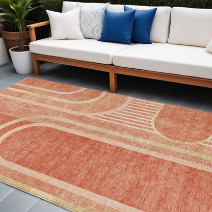 8' X 10' Salmon Abstract Washable Indoor Outdoor Area Rug