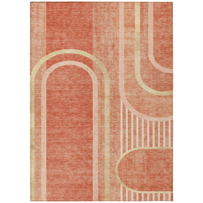 8' X 10' Salmon Abstract Washable Indoor Outdoor Area Rug