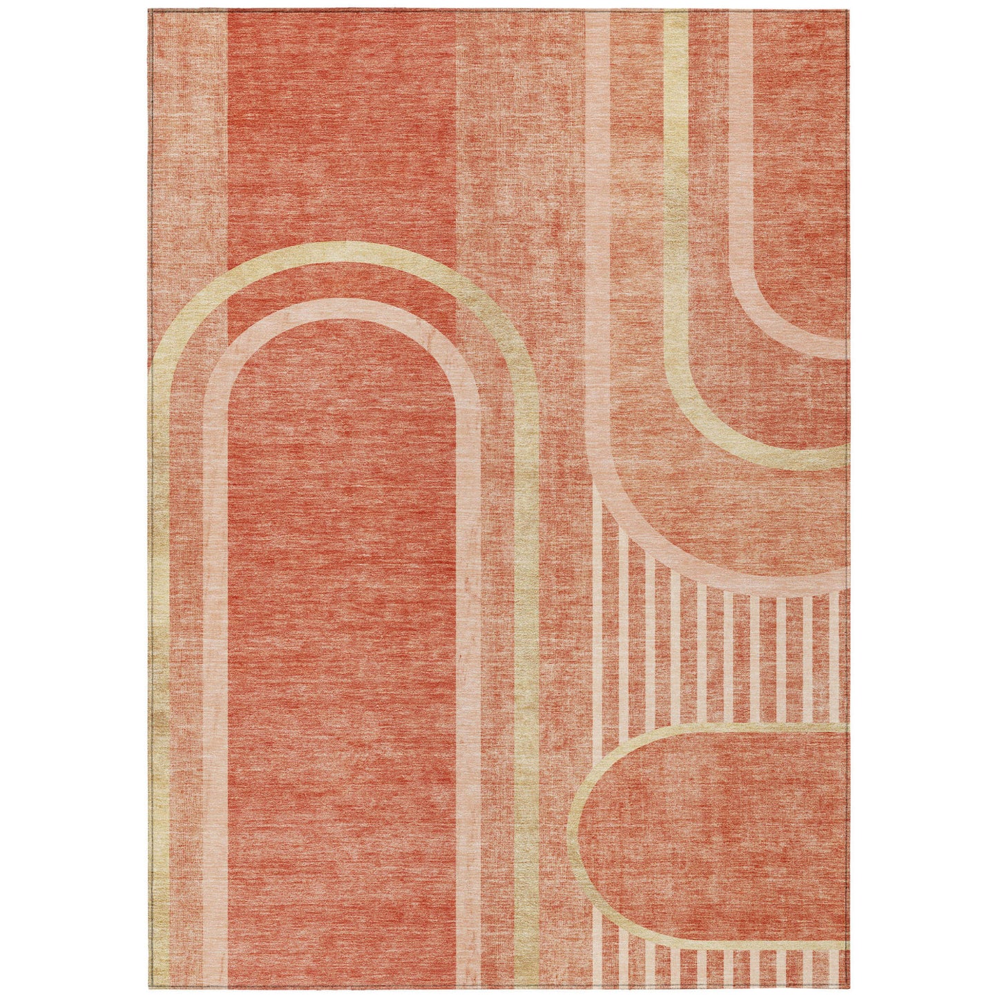 9' X 12' Salmon Abstract Washable Indoor Outdoor Area Rug