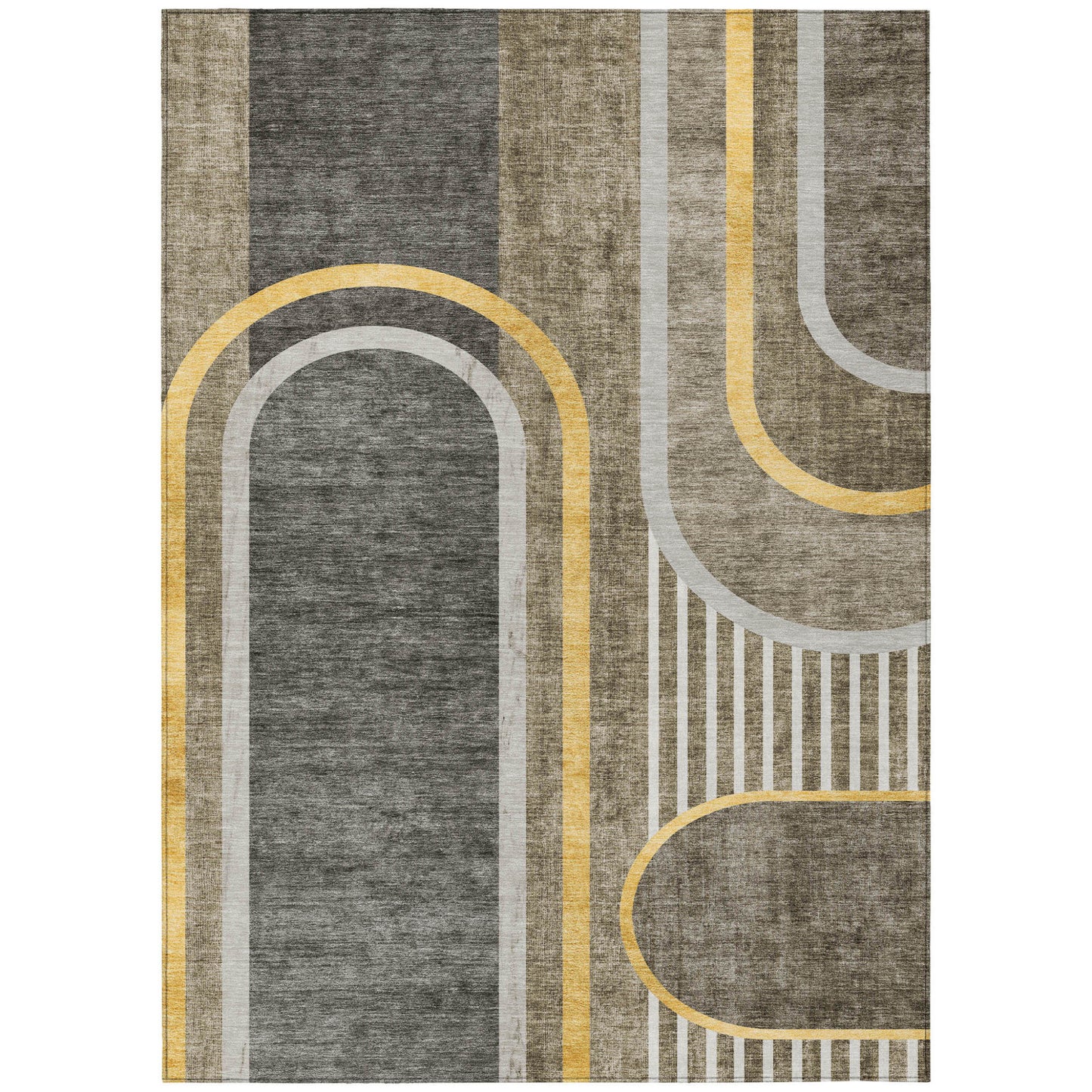 9' X 12' Gray Green and Gold Abstract Washable Non Skid Indoor Outdoor Area Rug