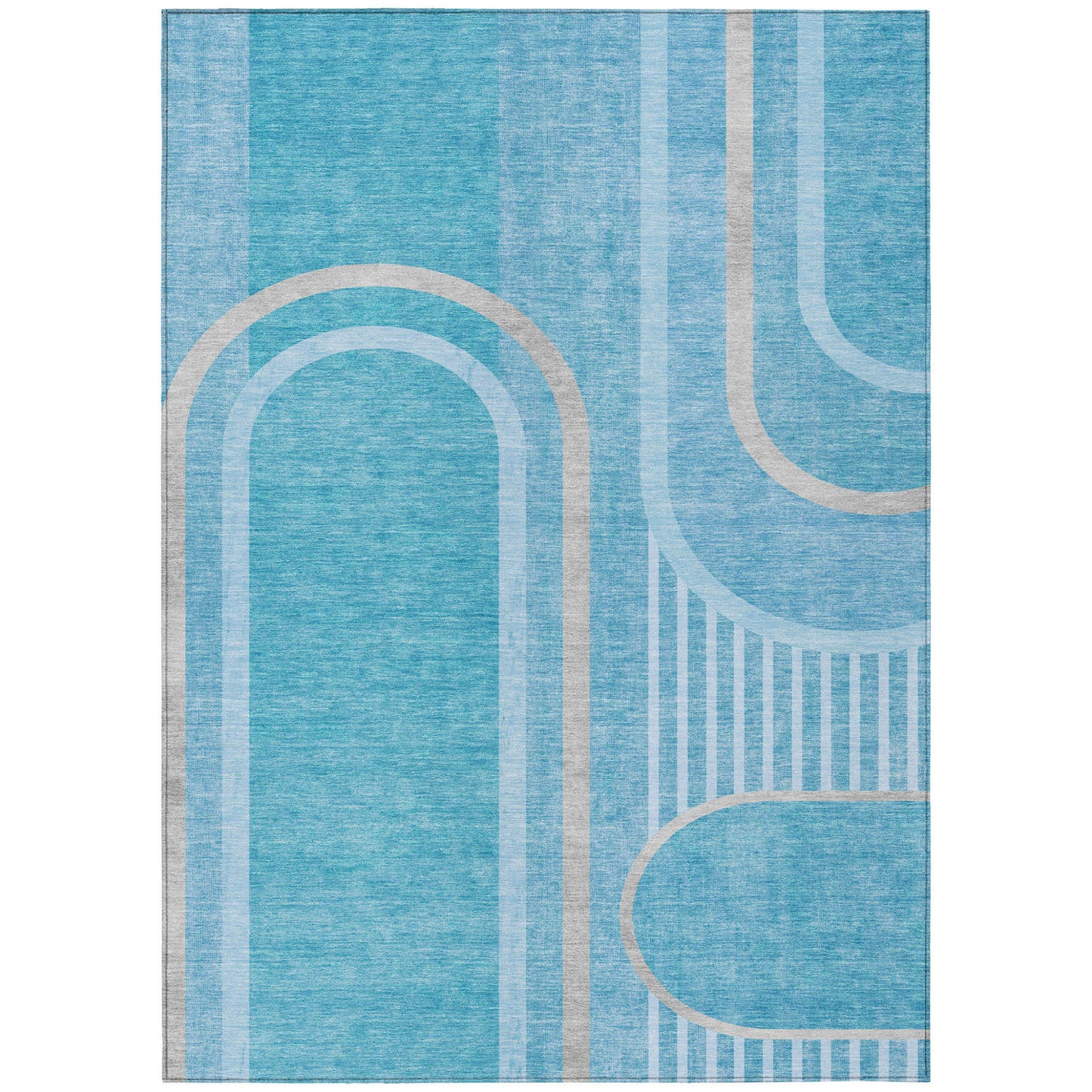 9' X 12' Teal Abstract Washable Indoor Outdoor Area Rug