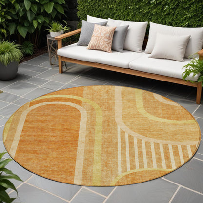 8' X 8' Terra Cotta Round Abstract Washable Indoor Outdoor Area Rug