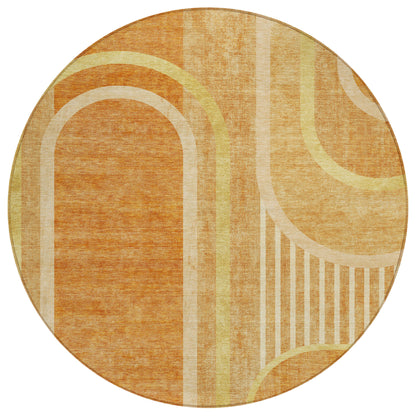 8' X 8' Terra Cotta Round Abstract Washable Indoor Outdoor Area Rug