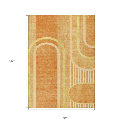 8' X 10' Terra Cotta Abstract Washable Indoor Outdoor Area Rug