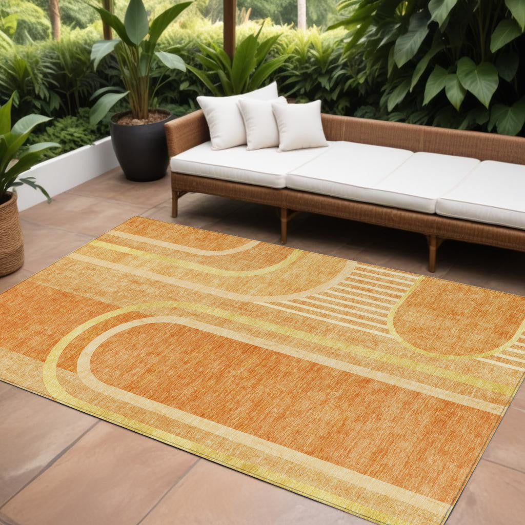 8' X 10' Terra Cotta Abstract Washable Indoor Outdoor Area Rug