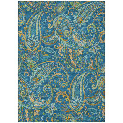 8' X 10' Navy Blue Paisley Washable Non Skid Indoor Outdoor Area Rug