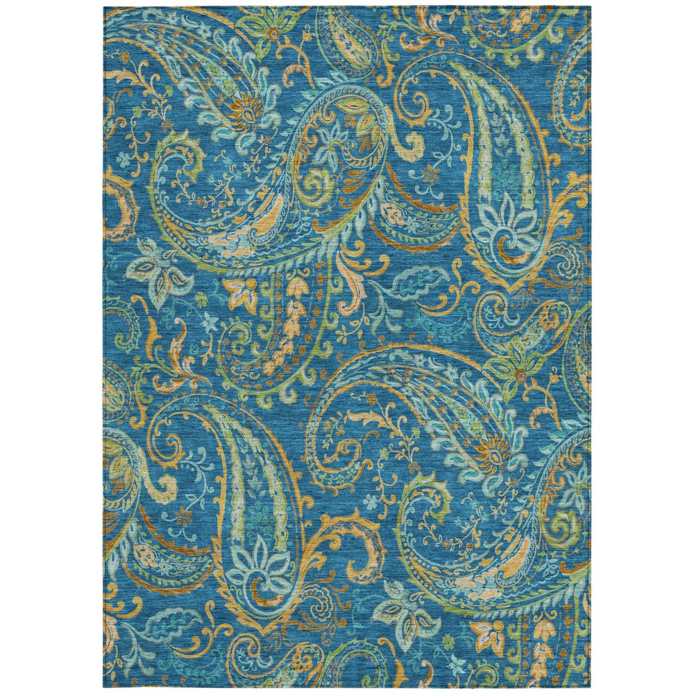 8' X 10' Navy Blue Paisley Washable Non Skid Indoor Outdoor Area Rug HomeRoots