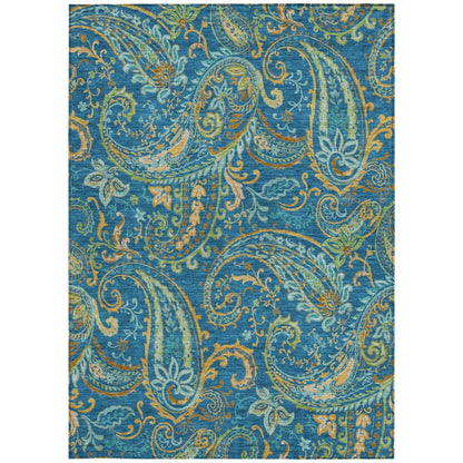 8' X 10' Navy Blue Paisley Washable Non Skid Indoor Outdoor Area Rug HomeRoots