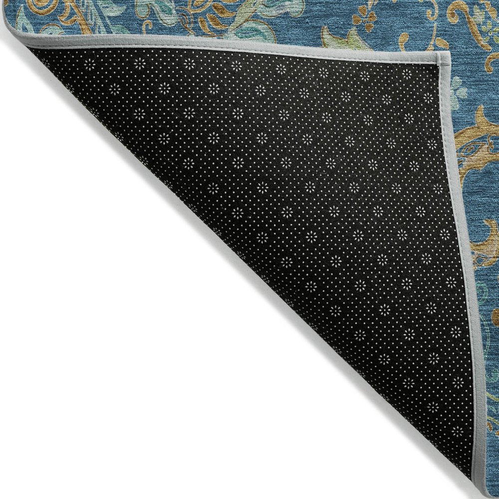 9' X 12' Navy Blue Paisley Washable Non Skid Indoor Outdoor Area Rug — view 2