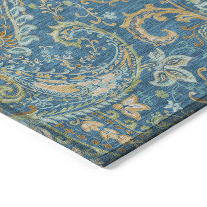 9' X 12' Navy Blue Paisley Washable Non Skid Indoor Outdoor Area Rug HomeRoots