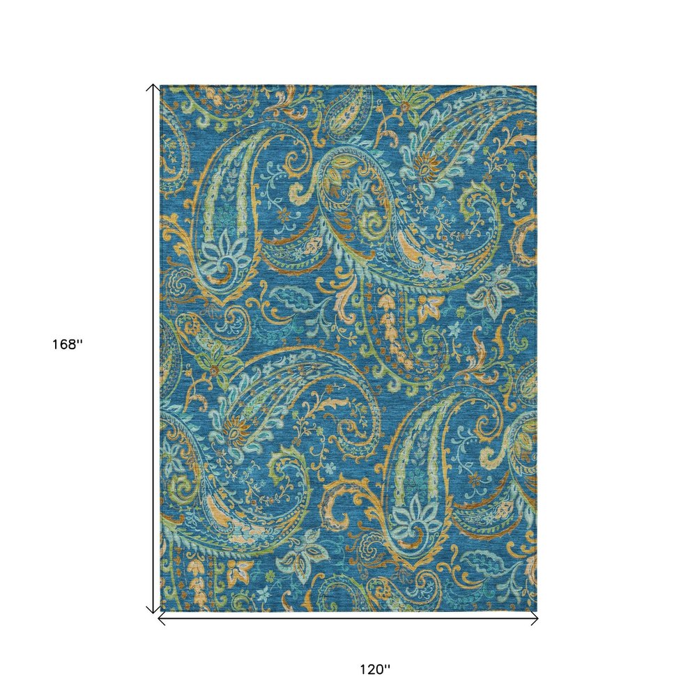 10' X 14' Navy Blue Paisley Washable Non Skid Indoor Outdoor Area Rug — view 8