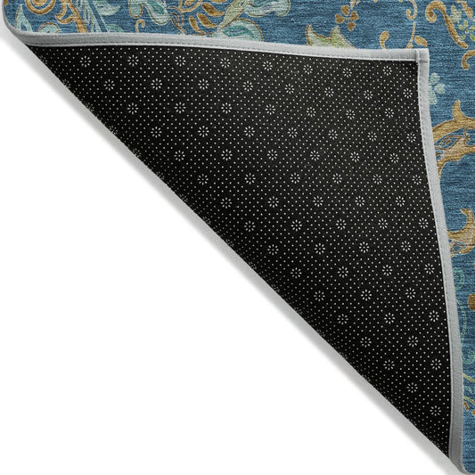 10' X 14' Navy Blue Paisley Washable Non Skid Indoor Outdoor Area Rug