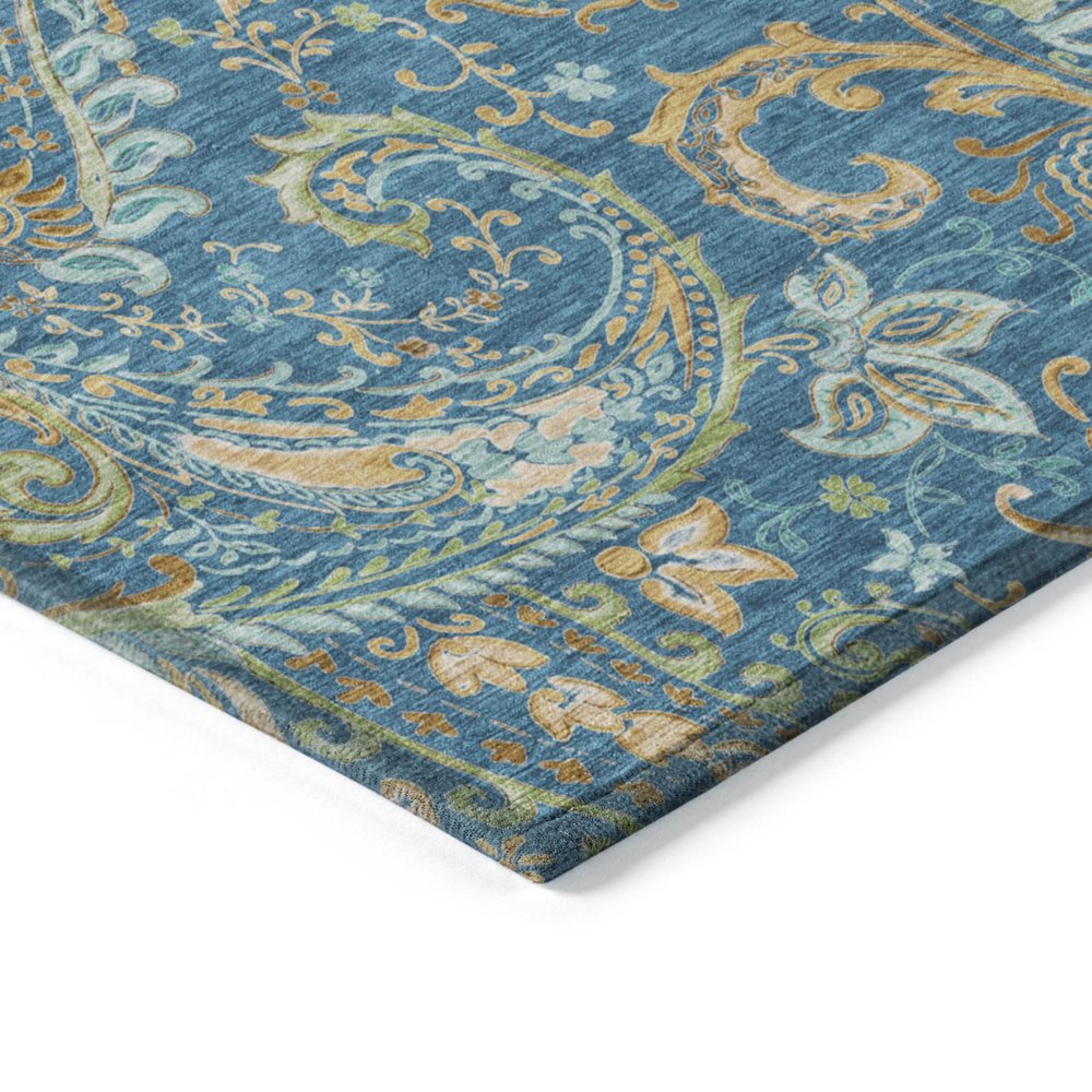 10' X 14' Navy Blue Paisley Washable Non Skid Indoor Outdoor Area Rug — view 3