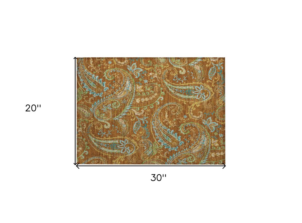 2' X 3' Orange Paisley Washable Non Skid Indoor Outdoor Area Rug — view 8