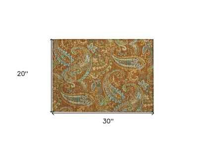 2' X 3' Orange Paisley Washable Non Skid Indoor Outdoor Area Rug HomeRoots