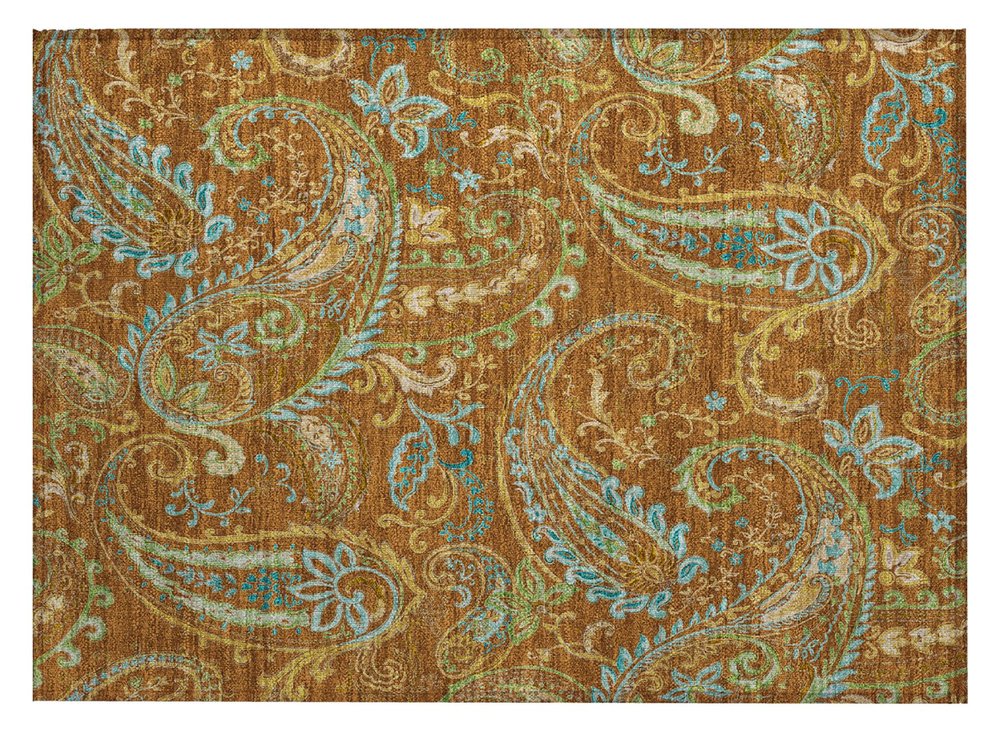 2' X 3' Orange Paisley Washable Non Skid Indoor Outdoor Area Rug HomeRoots