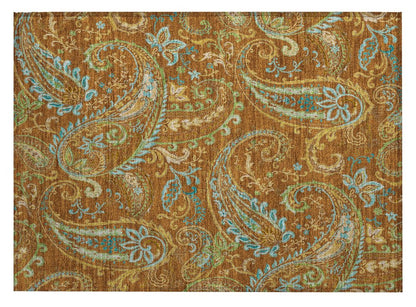 2' X 3' Orange Paisley Washable Non Skid Indoor Outdoor Area Rug HomeRoots