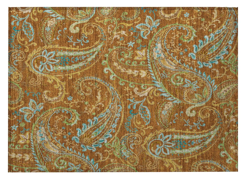 2' X 3' Orange Paisley Washable Non Skid Indoor Outdoor Area Rug HomeRoots