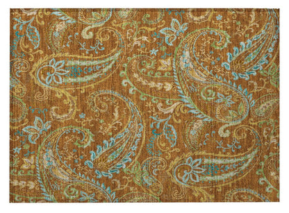 2' X 3' Orange Paisley Washable Non Skid Indoor Outdoor Area Rug HomeRoots