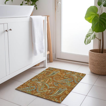 2' X 3' Orange Paisley Washable Non Skid Indoor Outdoor Area Rug HomeRoots